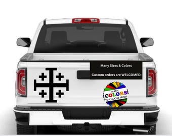 Jerusalem Cross Decal, Many Sizes & Colors, Viking Car Decal Windows Walls Devices Tumblers Five-Fold Cross and Corsslets Heraldry Christian