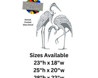 Double Heron's Etched Frosted Glass Decal Shower Door EG003, Many Sizes & Colors, Asian Heron Etched Glass Window Privacy Oriental Bathroom