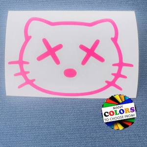 Cute Kawaii Cat Kitty Vinyl Decal, Waterproof UV Resistant Sticker, Many Sizes & Colors, Indoor Outdoor Use, JDM Racing Japanese Voodoo
