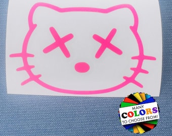 Cute Kawaii Cat Kitty Vinyl Decal, Waterproof UV Resistant Sticker, Many Sizes & Colors, Indoor Outdoor Use, JDM Racing Japanese Voodoo