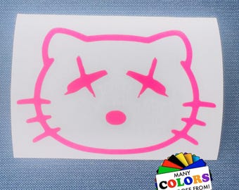 Cute Kawaii Cat Kitty Vinyl Decal, Waterproof UV Resistant Sticker, Many Sizes & Colors, Indoor Outdoor Use, JDM Racing Japanese