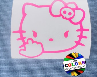 Cute Middle Finger Kawaii Cat Kitty Vinyl Decal, Waterproof UV Resistant Sticker, Many Sizes & Colors, Indoor Outdoor Use, JDM Racing