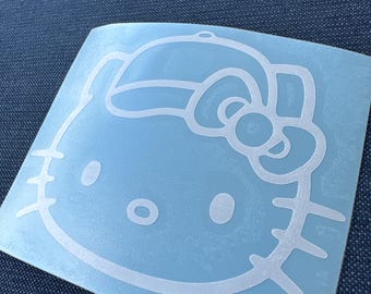 Custom Initials Kawaii Cat Kitty Baseball Hat Vinyl Decal, Waterproof Resistant Sticker, Many Sizes & Colors, Indoor Outdoor, Racing Voodoo