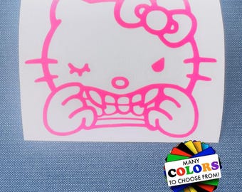 Kawaii Cat Kitty Vinyl Decal, Waterproof UV Resistant Sticker, Many Sizes & Colors, Indoor Outdoor Use, JDM Racing Japanese Voodoo Cute