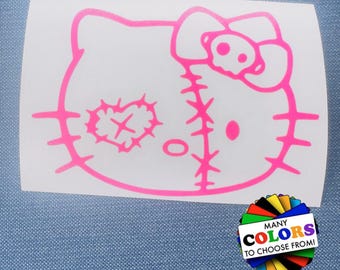Cute Kawaii Cat Kitty Vinyl Decal, Waterproof UV Resistant Sticker, Many Sizes & Colors, Indoor Outdoor Use, JDM Racing Japanese Voodoo
