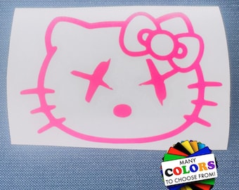 Cute Kawaii Cat Kitty Vinyl Decal, Waterproof UV Resistant Sticker, Many Sizes & Colors, Indoor Outdoor Use, JDM Racing Japanese Voodoo