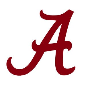 May include: A maroon-colored, stylized letter "A" on a white background. The letter has a flowing, cursive design with a rounded top and a curved bottom. The image is a simple, bold graphic.