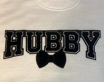 Hubby iron on Chenille Patches