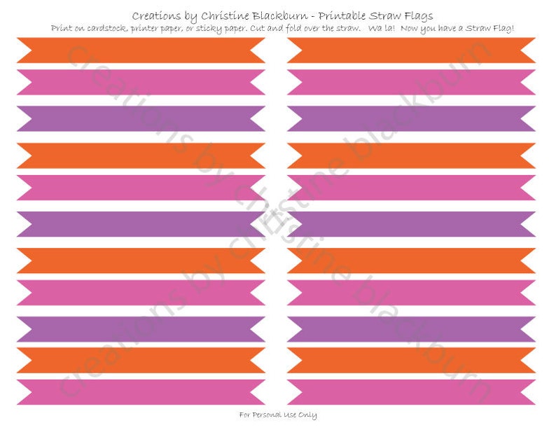 Orange and Turquoise Printable Straw Flags - Digital File - INSTANT ...