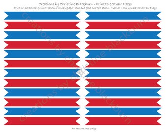 Blue and Red Printable Straw Flags - Digital File - INSTANT DOWNLOAD