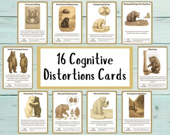 Cognitive Distortion Flash Cards, Thinking Errors, CBT Therapy, Cognitive Behavioral Therapy, Therapy Gift, Classroom Tool, Self Help Cards