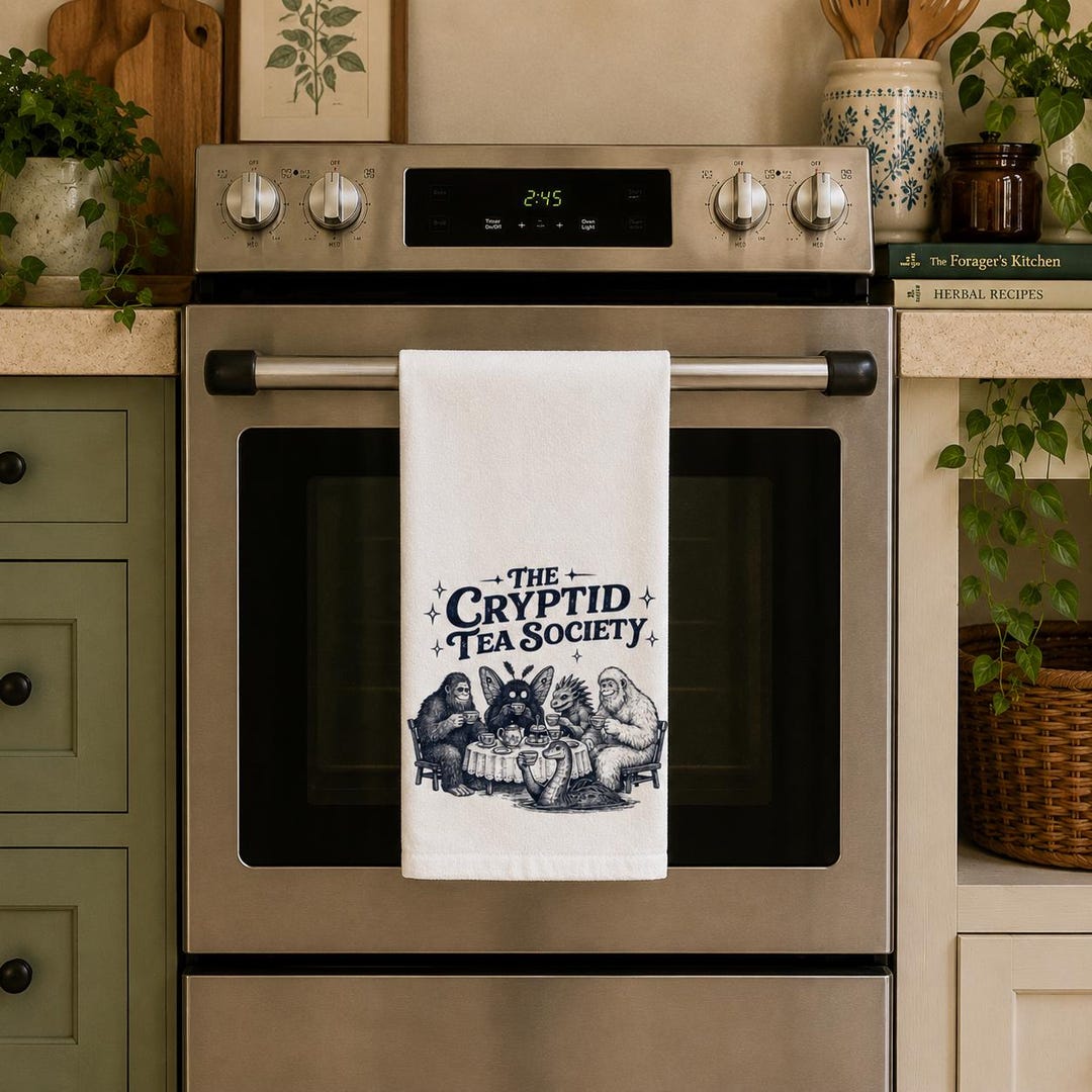 The Cryptid Tea Society Tea Towel – Cottagecore Cryptid Kitchen Decor ...