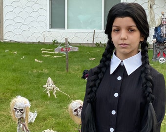 WEDNESDAY ADDAMS Girl's Costume & Wig - Size 14 (Pre-Owned)