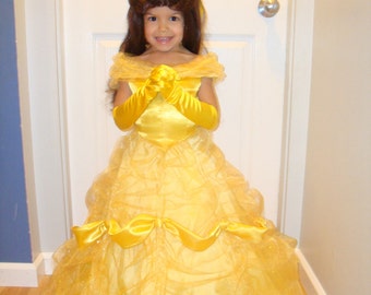 Child Belle Costume from original Beauty and the Beast  - Size 4, 4T, (+Gloves, Wig, Hoop)