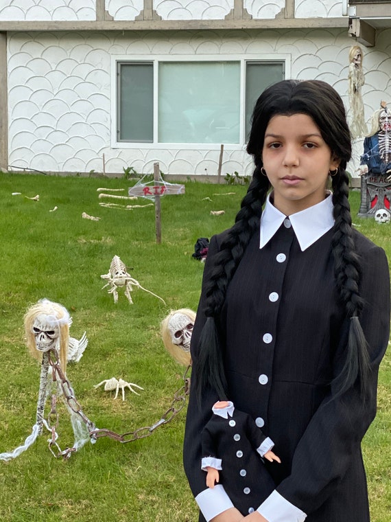 WEDNESDAY ADDAMS Girl's Costume & Wig Size 14 -  Hong Kong