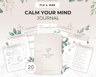 Diario Calm your Mind (MRR PLR), planificador digital, planificador para la ansiedad, plantillas de Canva, cuaderno de bienestar, derechos de reventa, salud mental