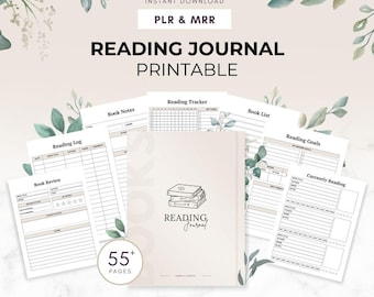 Printable Reading Tracker MRR PLR Digital Planner, Reading Logl, Book Journal, Reading Planner, Canva Templates, Master Resell Rights,