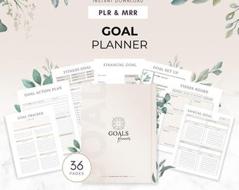 Goal Planner, MRR PLR Product, SMART goals, Yearly Goals, Goal Tracker Worksheets, Canva Template, Master Resell Rights, Resellable Planner
