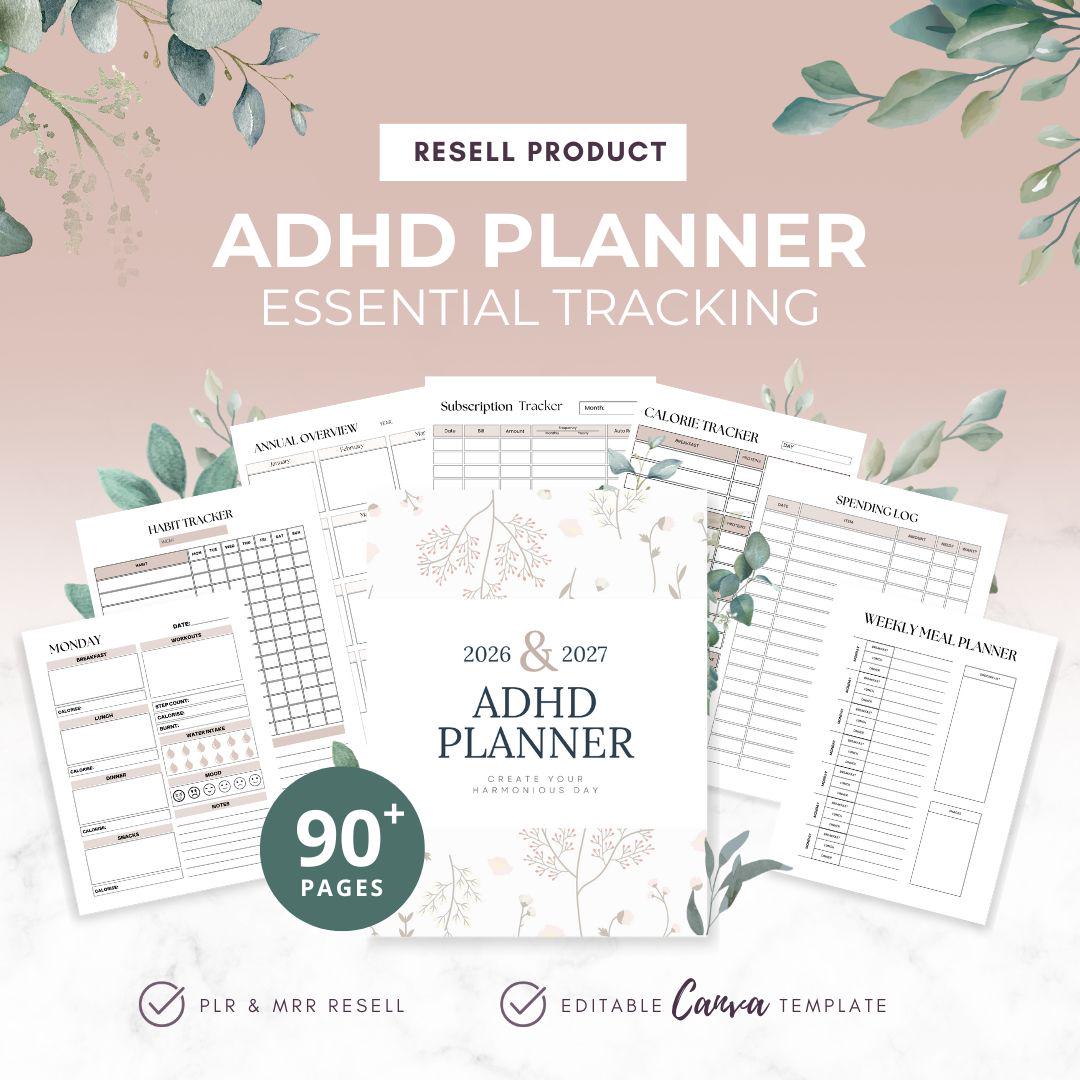 ADHD Planner Lists, MRR PLR Digital Planner, Editable Canva Templates ...
