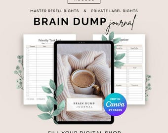 Brain Dump, ADHD Daily Planner, MRR Plr Digital Planner, To Do List, ADHD Organizer, Printable Planner, Canva Template, Master Resell Rights