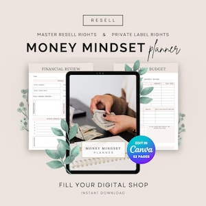 Planerare för ekonomiskt tänkesätt, MRR PLR digital planerare, Canva-mall, masteråterförsäljningsrättigheter, förmögenhetsarbetsbok, planerare för ekonomisk frihet, MRR-planerare
