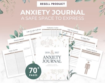 Anxiety Journal, MRR PLR Digital Planner, Editable Canva Templates, Master Resell Rights, Rebrand Resell, medication tracker, mood tracker