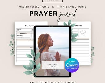 Printable Prayer Journal MRR PLR Digital Planner, Bible Study, Gratitude Planner, Canva Template, Master Resell Rights, Sermon notes