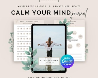Diario Calm your Mind (MRR PLR), planificador digital, planificador para la ansiedad, plantillas de Canva, cuaderno de bienestar, derechos de reventa, salud mental