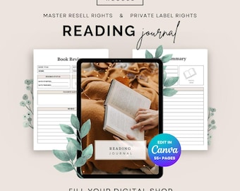 Printable Reading Tracker MRR PLR Digital Planner, Reading Logl, Book Journal, Reading Planner, Canva Templates, Master Resell Rights,
