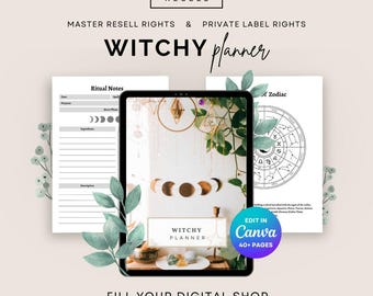 Witchy planner, ADHD Witch, MRR PLR Digital Planner, Witch journal, Tarot journal, Printable planner, Canva Templates, Master Resell Rights,