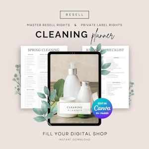 Cleaning Planner MRR PLR Digital Planner, Chore Chart, Declutter Planner, Home Organiser, Canva Templates, Master Resell Rights, ADHD clean
