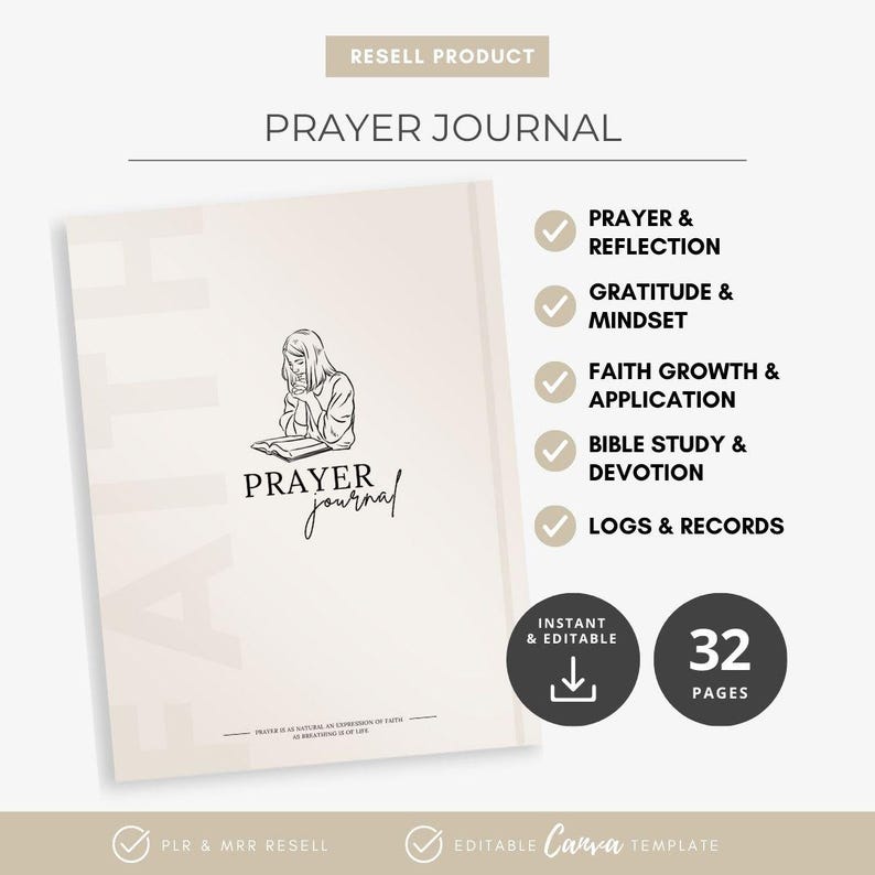 Prayer Journal MRR PLR Digital Planner, Bible Study, Gratitude Planner ...