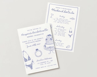 Invitación e itinerario personalizados para fiesta costera / Plantilla playera / Invitación editable en Canva / Imprimible para cualquier celebración