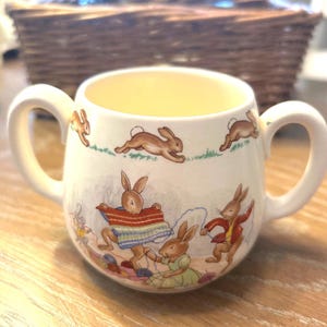 Mug vintage Royal Doulton Bunnykins (rare, à double anse), fabriqué en Angleterre