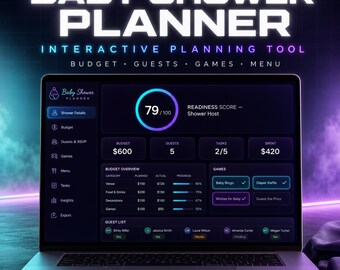 Planificador interactivo para baby shower: presupuesto, lista de invitados, juegos, organizador de menú (descarga digital)