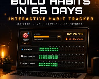 Juego de rol de seguimiento de hábitos / Reto de 66 días, establecimiento de objetivos gamificado (descarga digital)