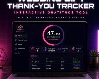 Registro interactivo de agradecimientos por regalos de boda (descarga instantánea)