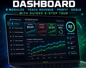 Monthly Business Dashboard | Revenue Expense & Profit Tracker | Small Business Finance Tool