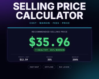 Calculadora de precio de venta / Herramienta instantánea sin conexión para calcular costos, tarifas y ganancias.
