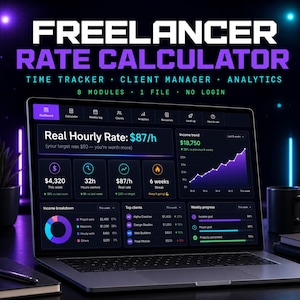 Freelancer Rate Calculator Hub | Income Planner, Client Manager (Digital Download)