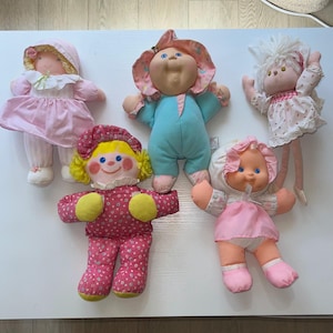 Baby Dolls, Vintage 80s-90s Pink Dress Plush Stuffed Toys, Eden Cabbage Patch Fisher Price, Set of 5