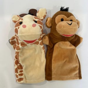 Giraffe and Monkey Animal Stuffed Plush Hand Puppet, Set of 2 Melissa & Doug