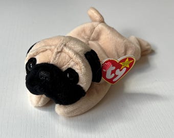 Pug “Pugsly” Vintage Ty Beanie Babies Stuffed Puppy Plush 1996