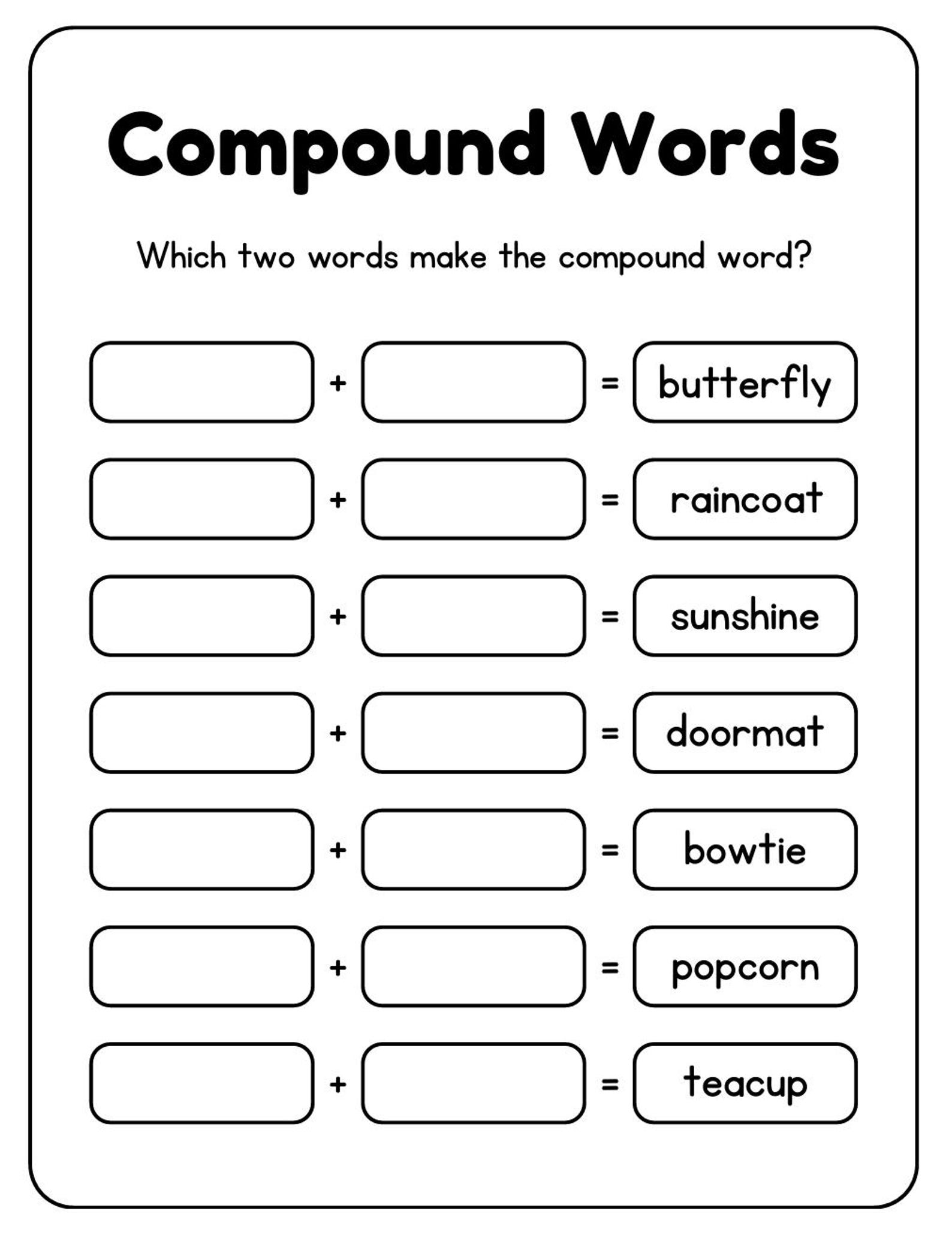 Compound Words Worksheet - Etsy