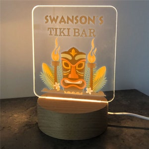 Personalized Tiki Bar Square LED Sign, Custom LED Sign, Summer Home Decor, Summer Decor, Night Light, Light up Sign, Custom Home Bar Gifts