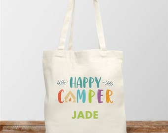 Personalized Happy Camper Canvas Tote Bag, Camping, Camping Bag, Tote, Camping Accessories, Camping Trip, Adventure -gfy8196712