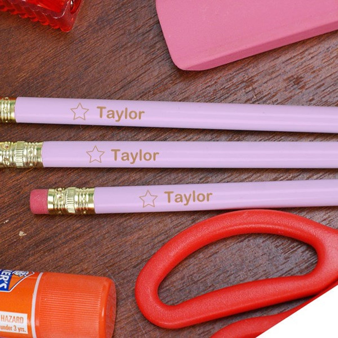 Name & Icon Set of 6 Engraved Pencils, Back to School, School Supplies ...