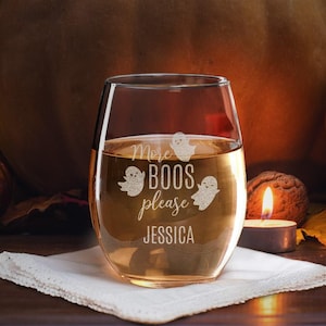 Engraved More Boos Please Stemless Wine Glass, Halloween Wine Glass With Ghosts, Fall Wine Glass, Custom Wine Glass, Gifts For Her, Fall