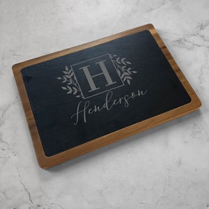 Engraved Name and Initial Slate Cutting Board, Personalized Family Name Slate Cutting Board, Black Cutting Board -gfyL18044328
