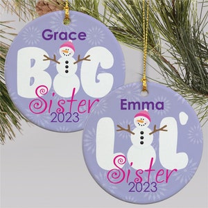 Sister Christmas Ornament, Ceramic, Any Name Ornament, Gift For Kids, Custom Ornament, Stocking Stuffer, Gift For Sister, Big Sister Gift